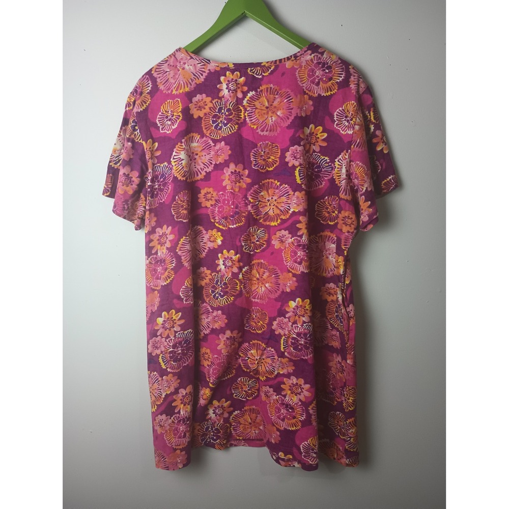 Coral Bay Women XL Pink Purple Floral Beaded Keyhole Cotton Short Sleeve Top - Picture 6 of 6